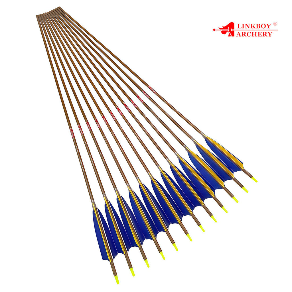 Carbon Arrows 32''Spine 300-900 5inch Turkey Feather Bow 12-Pack Wood Skin Arrow
