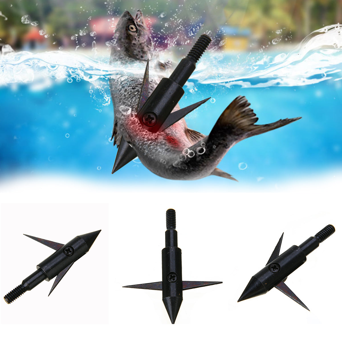 3-Pack Steel Fish Bow Arrow Tips Boardhead Arrowhead Points Arrow Head Fishing