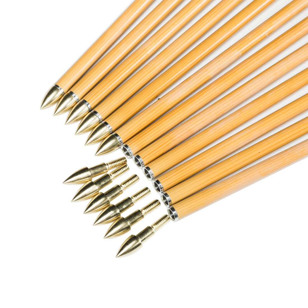 12-Pack Carbon Arrow Bamboo Skin Shafts Spine300-900 ID6.2mm 4'' Turkey Vane Traditional Bow