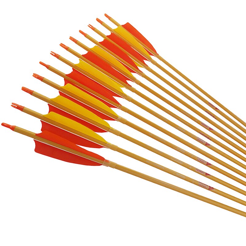 12-Pack Carbon Arrow Bamboo Skin Shafts Spine300-900 ID6.2mm 4'' Turkey Vane Traditional Bow