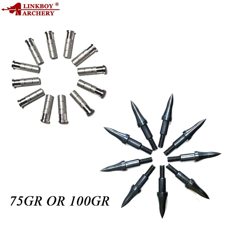 12-Pack Arrow Target Broadheads Point 75gr 100gr + 12-Pack Insert for ID6.2mm Arrow Shaft