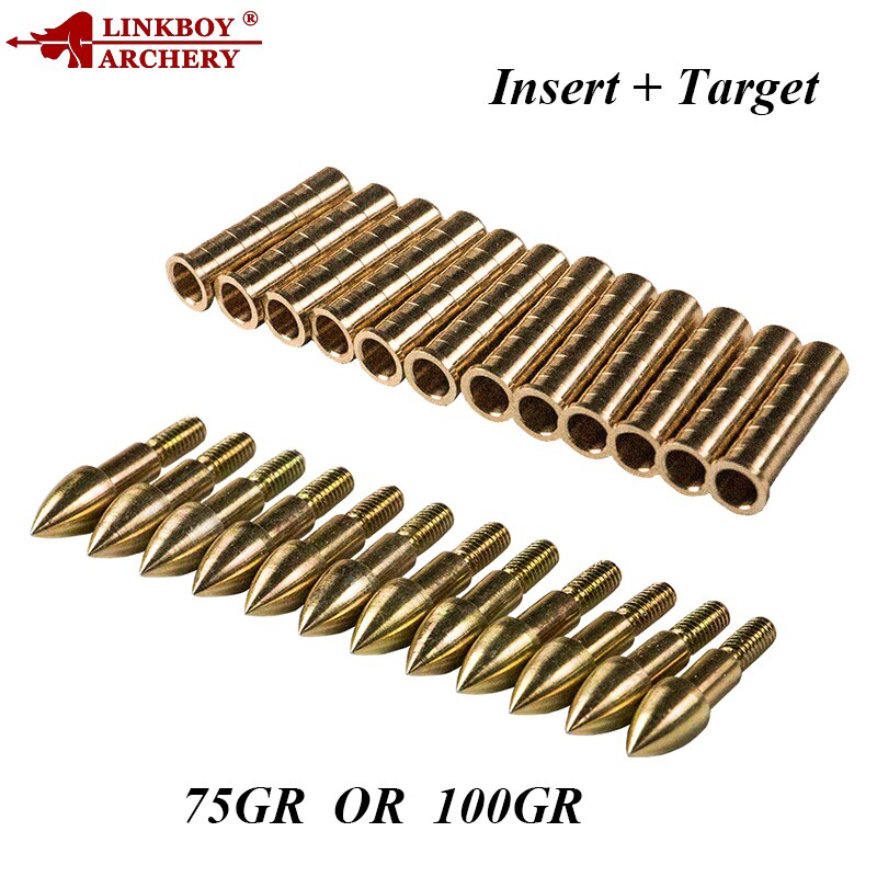 12-Pack ID6.2 7.6 Aluminium Copper Arrow Insert Shaft Target Point 75-350gr Arrowhead