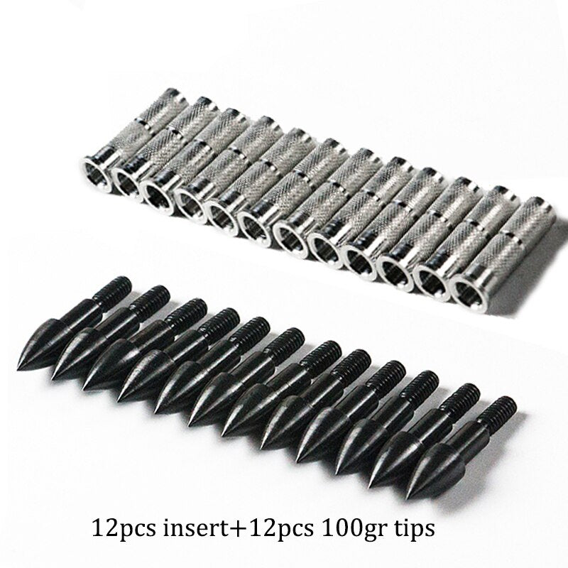 12-Pack ID6.2 7.6 Aluminium Copper Arrow Insert Shaft Target Point 75-350gr Arrowhead