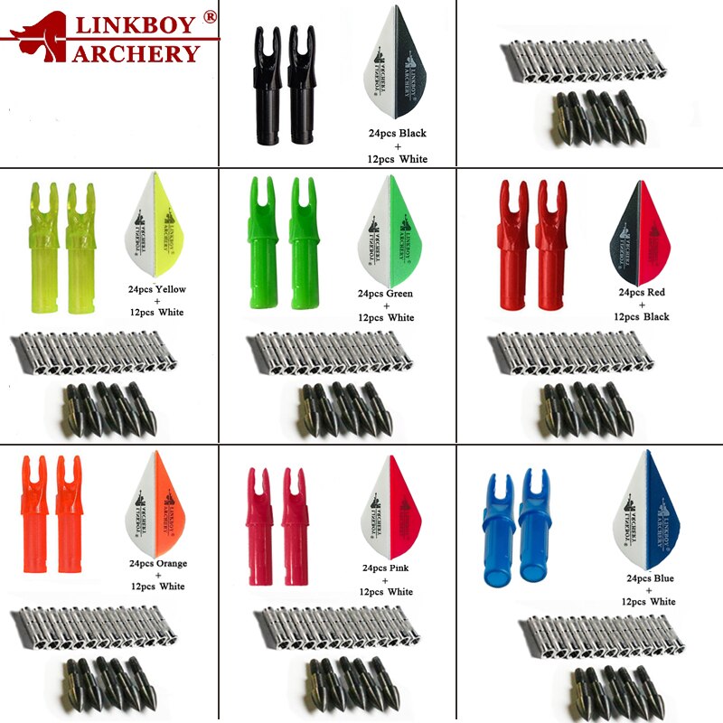 36-Pack 2inch Plastic Vanes 12-Pack Nock 12-Pack Arrow Point 75gr for ID6.2mm Carbon Arrow