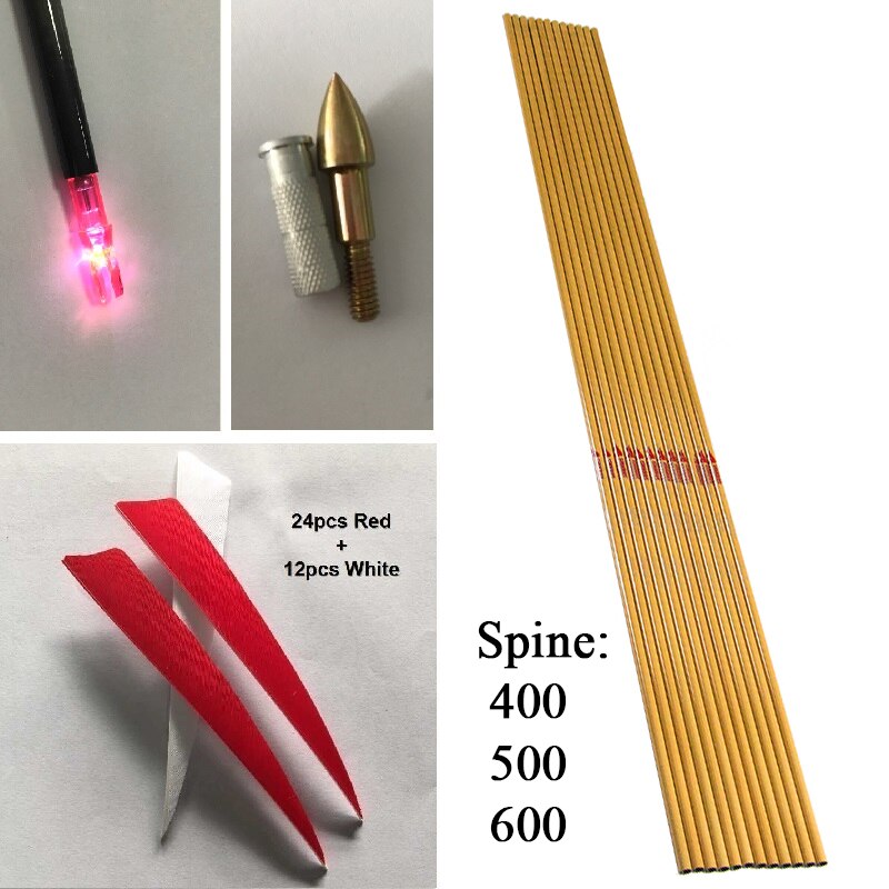 Carbon Arrow Shafts Bamboo Skin Spine500 ID6.2mm 5'' Turkey Vane Lighted Nock DIY Compound