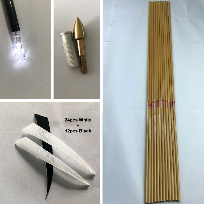 Carbon Arrow Shafts Bamboo Skin Spine500 ID6.2mm 5'' Turkey Vane Lighted Nock DIY Compound