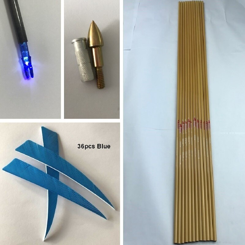 Carbon Arrow Shafts Bamboo Skin Spine500 ID6.2mm 5'' Turkey Vane Lighted Nock DIY Compound