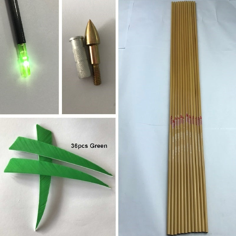 Carbon Arrow Shafts Bamboo Skin Spine500 ID6.2mm 5'' Turkey Vane Lighted Nock DIY Compound