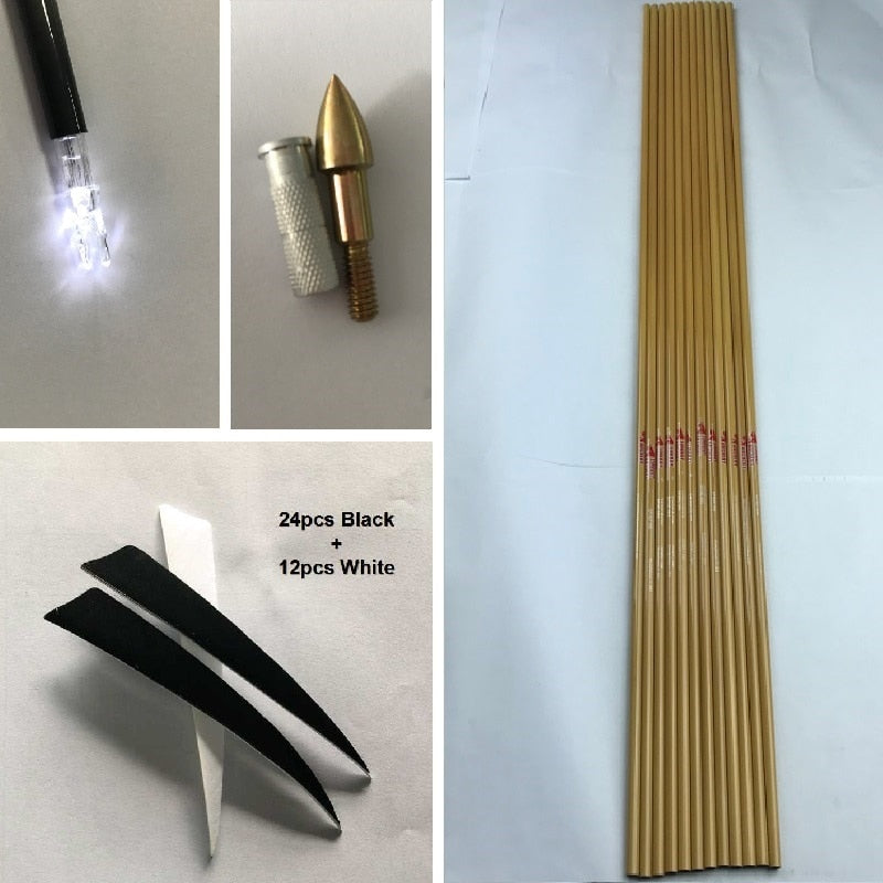 Carbon Arrow Shafts Bamboo Skin Spine500 ID6.2mm 5'' Turkey Vane Lighted Nock DIY Compound