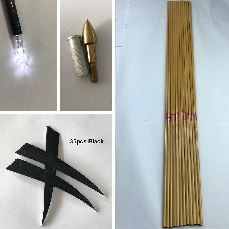Carbon Arrow Shafts Bamboo Skin Spine500 ID6.2mm 5'' Turkey Vane Lighted Nock DIY Compound
