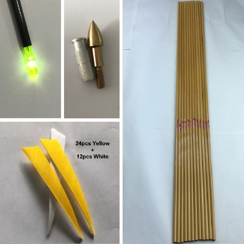 Carbon Arrow Shafts Bamboo Skin Spine500 ID6.2mm 5'' Turkey Vane Lighted Nock DIY Compound