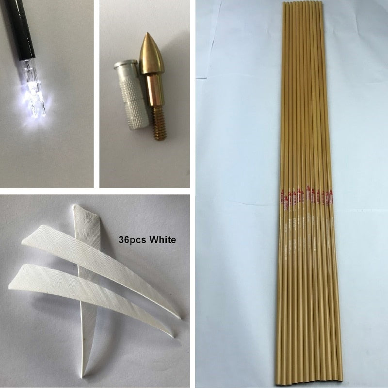 Carbon Arrow Shafts Bamboo Skin Spine500 ID6.2mm 5'' Turkey Vane Lighted Nock DIY Compound