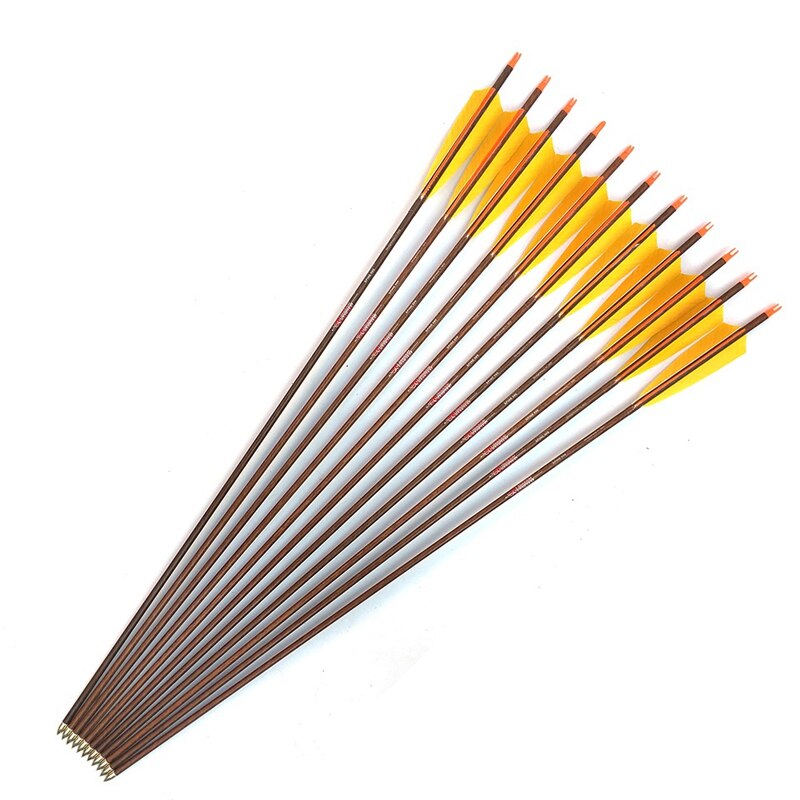 Carbon Arrows Wood Skin ID6.2mm Sp300-900 5'' Turkey Feather Traditional Bow 12-Pack