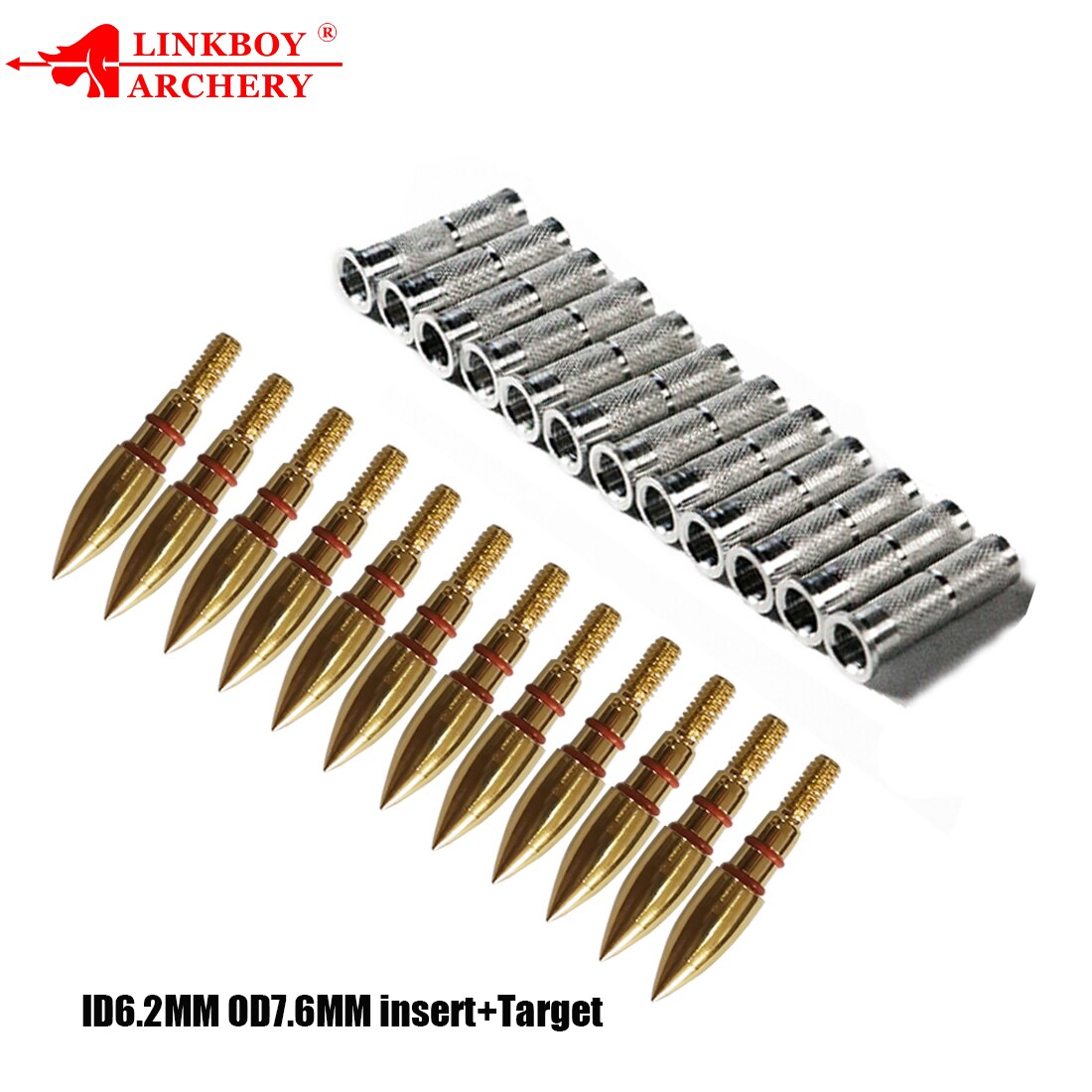 ID6.2mm OD7.6mm Arrow Points Tips Target 100GR O Rubber Ring Aluminum Insert 12-Pack
