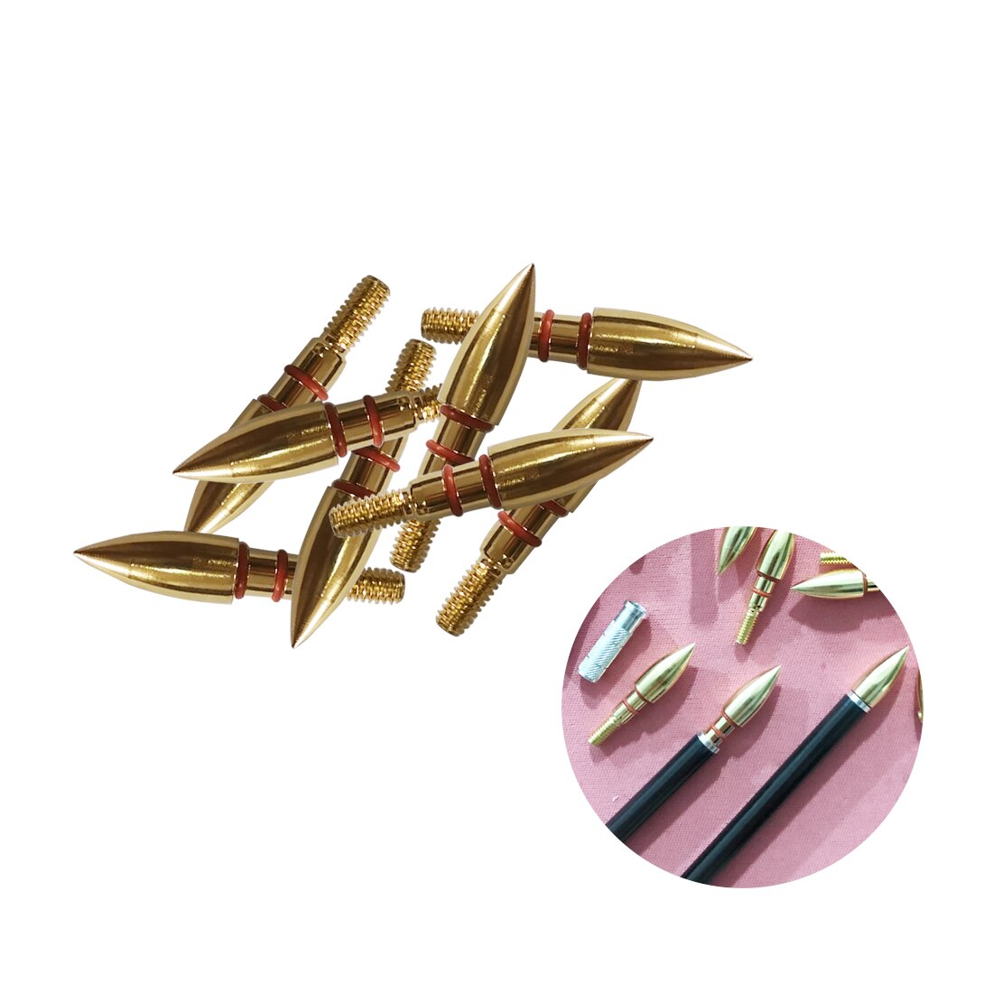 ID6.2mm OD7.6mm Arrow Points Tips Target 100GR O Rubber Ring Aluminum Insert 12-Pack