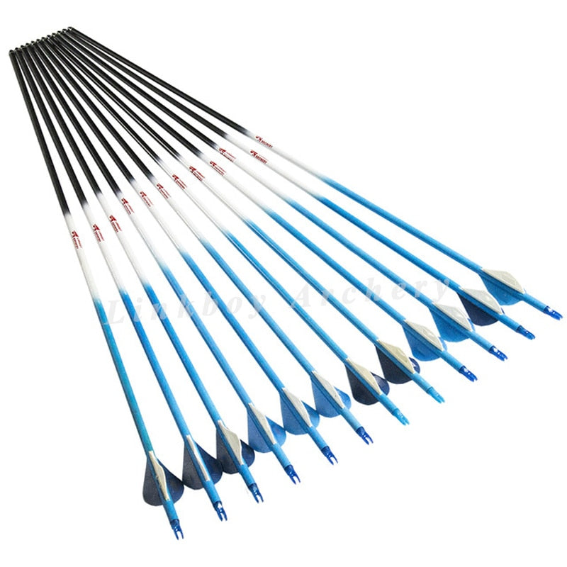 Pure Carbon Arrow ID6.2mm Spine300-900 30/32inch 2inch Plastic Vanes 75gr Tips for Compound Bow
