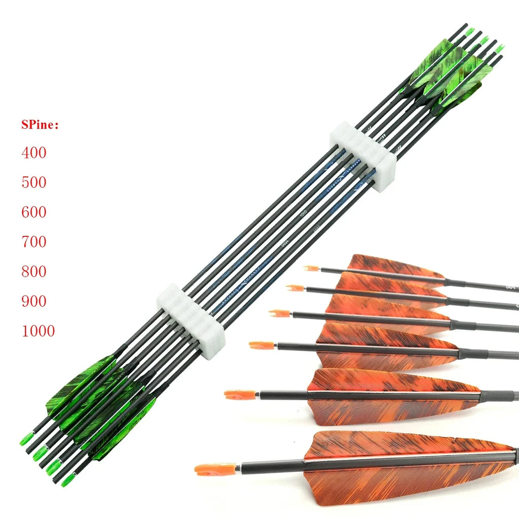 12X Spine 400-1000 Carbon Arrows Shaft Camo Turkey Feathers 80gr Points Nock Compound Recurve