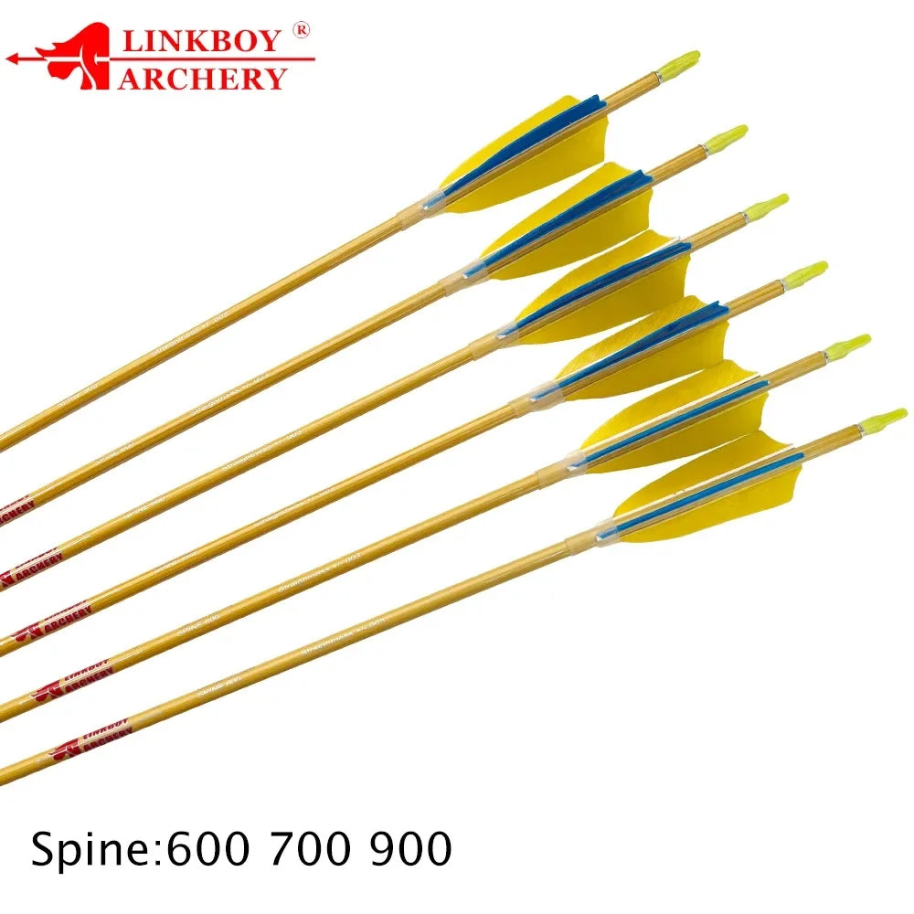 12-Pack Bamboo Skin Carbon Arrows ID4.2mm Spine 600 700 900 3" Turkey Feather 80gr