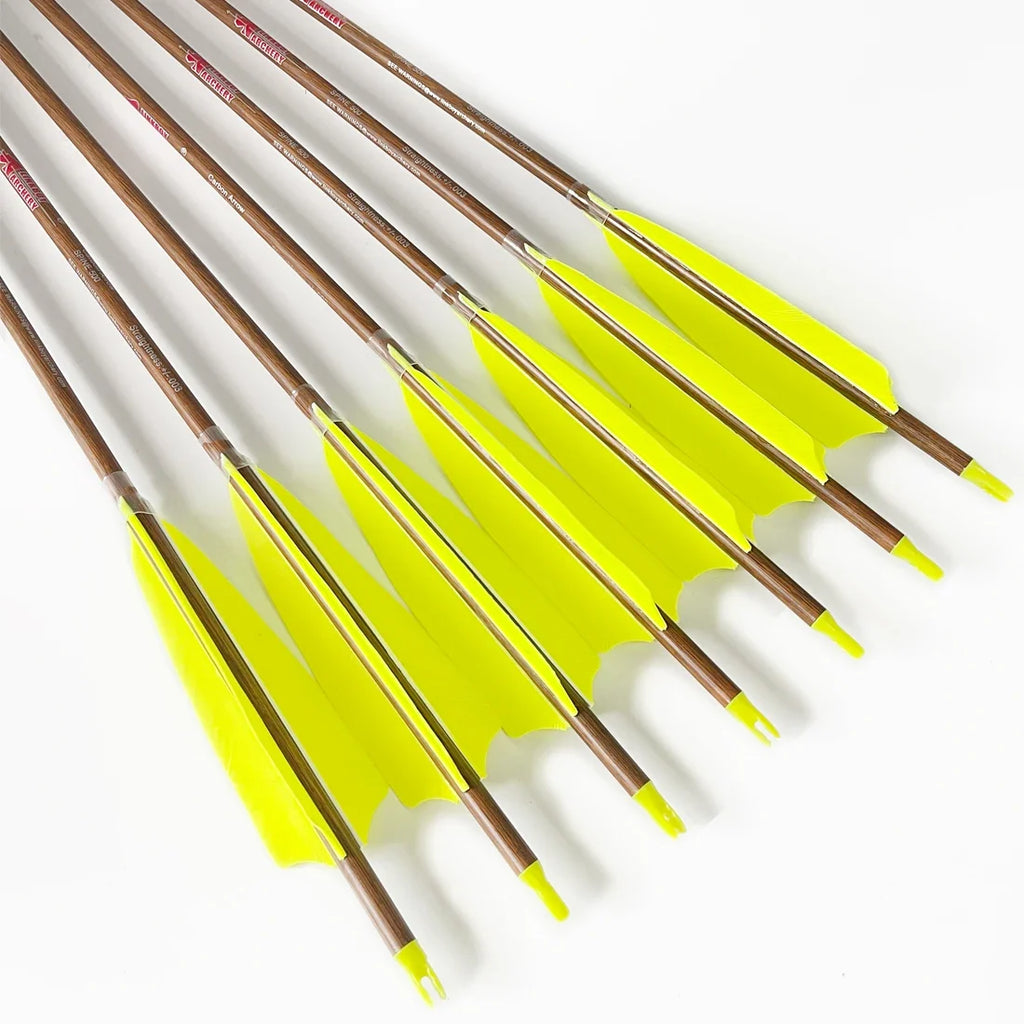 12-Pack Carbon Arrow Wood Skin for ID6.2mm 5inch Turkey Feather 75gr Tips for Compound