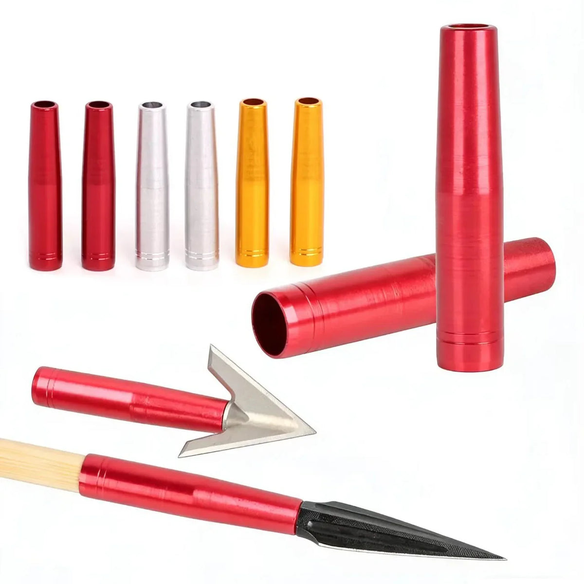 12-Pack OD 8mm Aluminum Arrow Outer Insert Seat Replaceable Arrow Point Adapter Wooden Bamboo