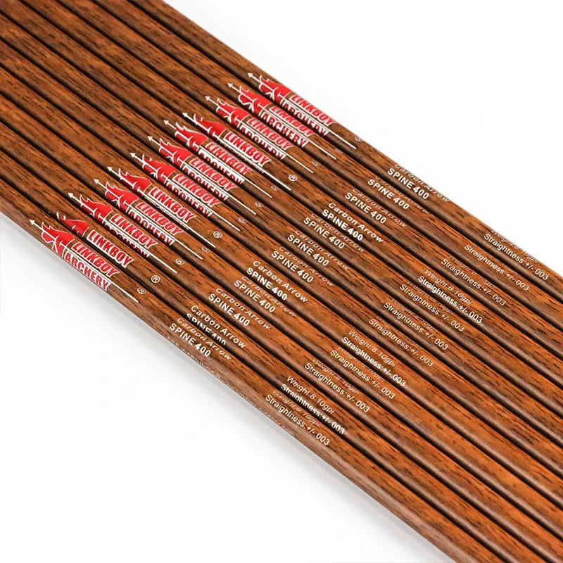 12pc Wood Skin Pure Carbon Arrow Shaft Spine 300 - 900 32" ID6.2mm Traditional