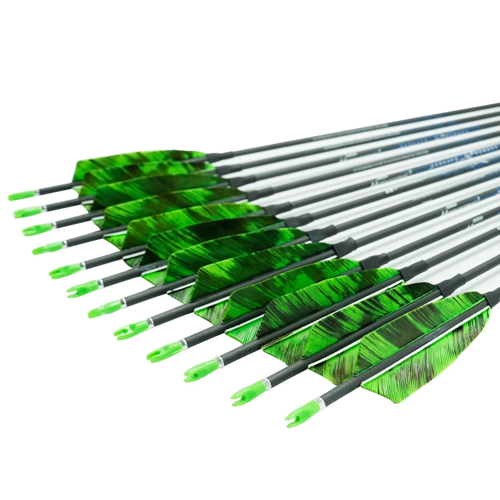12X Spine 400-1000 Carbon Arrows Shaft Camo Turkey Feathers 80gr Points Nock Compound Recurve