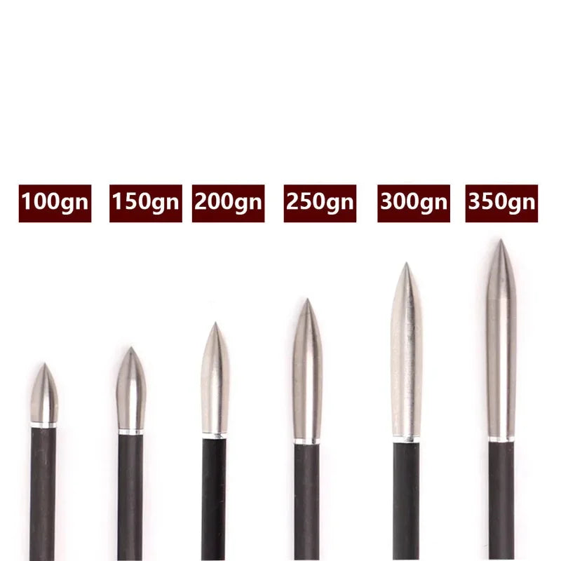 12-Pack Stainless Steel Arrow Points Tips 100 150 200 250 300 350 Grain Screw