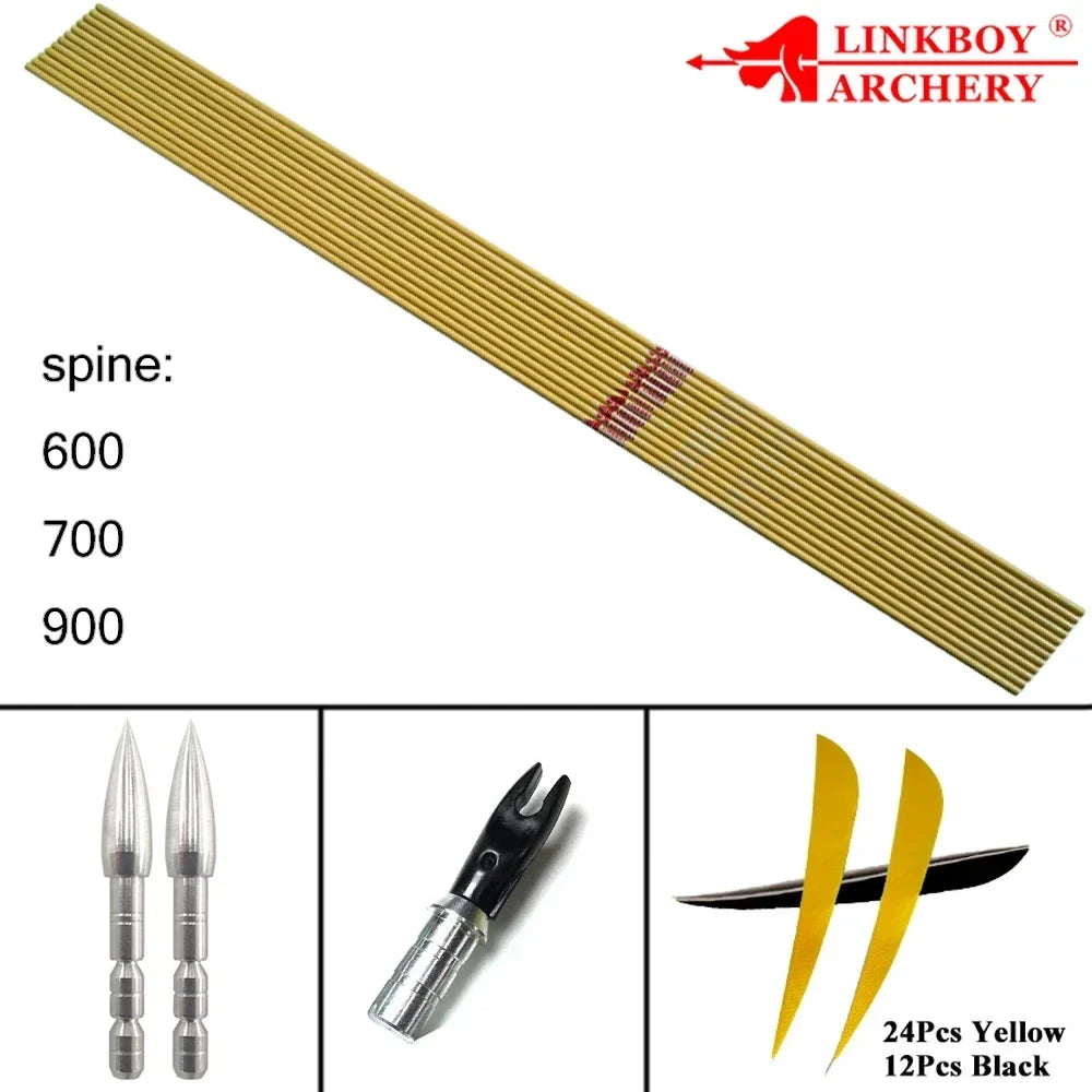 Bamboo Skin Carbon Arrows Sp600-900 30/32inch Longbow Recurve Bow 12-Pack