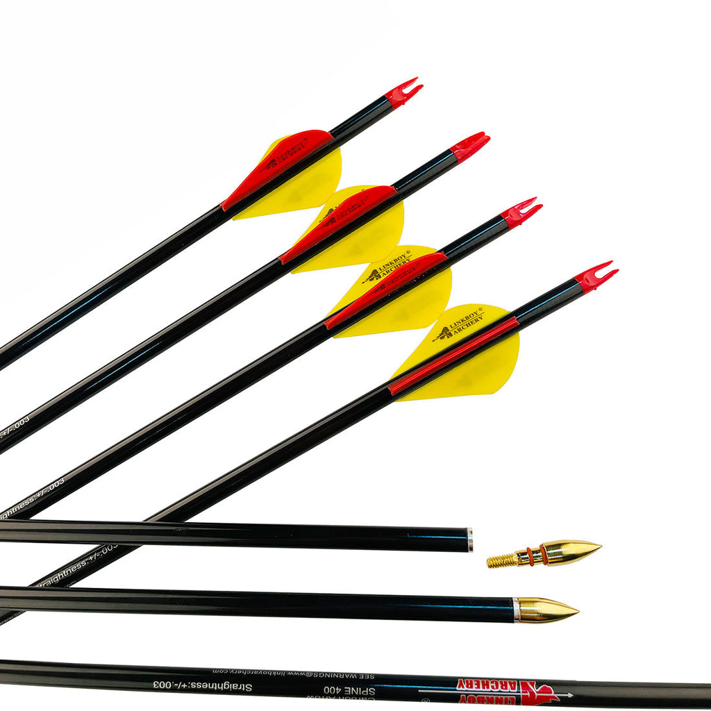 12-Pack Pure Carbon Arrows ID6.2mm, Spine 250-800, 30/32", 2" Vanes, 100gr Tips, Compound Bow