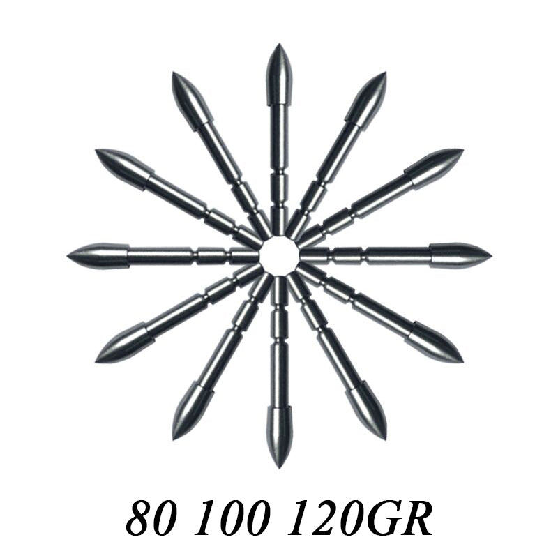 12-Pack Field Tips Target Point 80/100/120gr ID4.2MM OD5.4-6.2MM Stainless Steel Recurve Bow Arrow Shaft