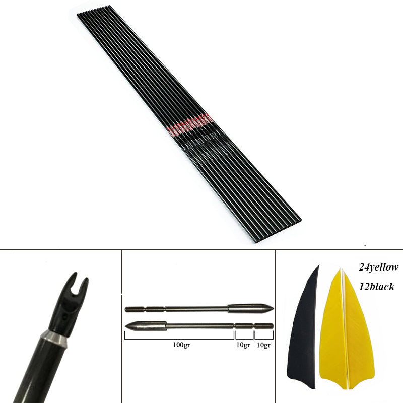 12-Pack Pure Carbon Arrows Shaft 32inch ID 3.2mm Pin Nock 3" Turkey Feather DIY