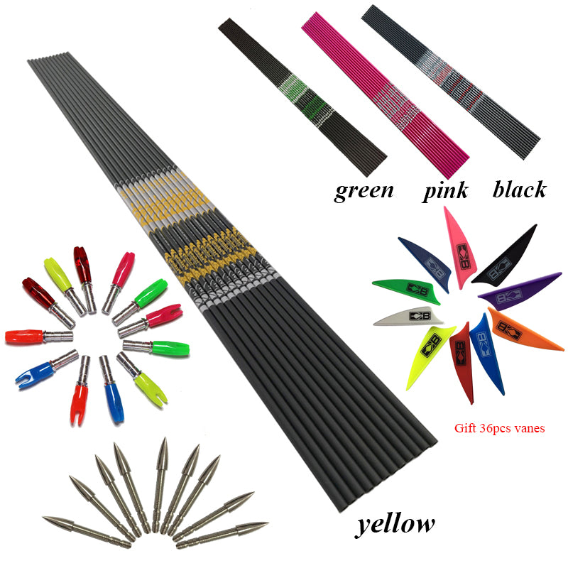 12Set V1 V3 ID4.2mm Carbon Arrows DIY Vanes Recurve Bow LongBow
