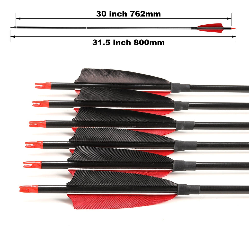 6-Pack Take-Down Carbon Arrows Spine500 5inch Turkey Feather, Aluminum Insert Compound Bow