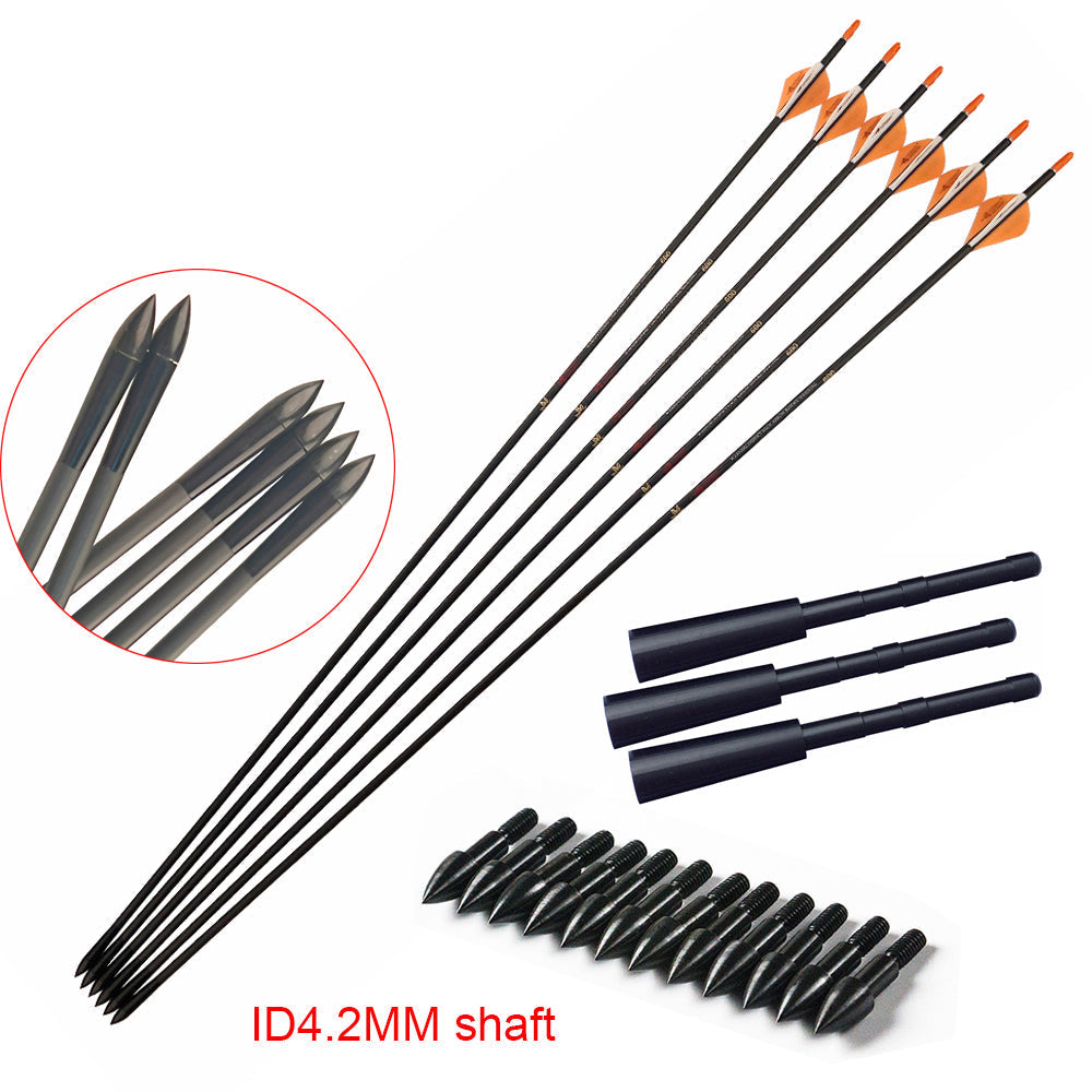 6-Pack Pure Carbon Arrows ID4.2mm 2" Arrow Vanes 75gr Points Arrow Insert Adapter Connect