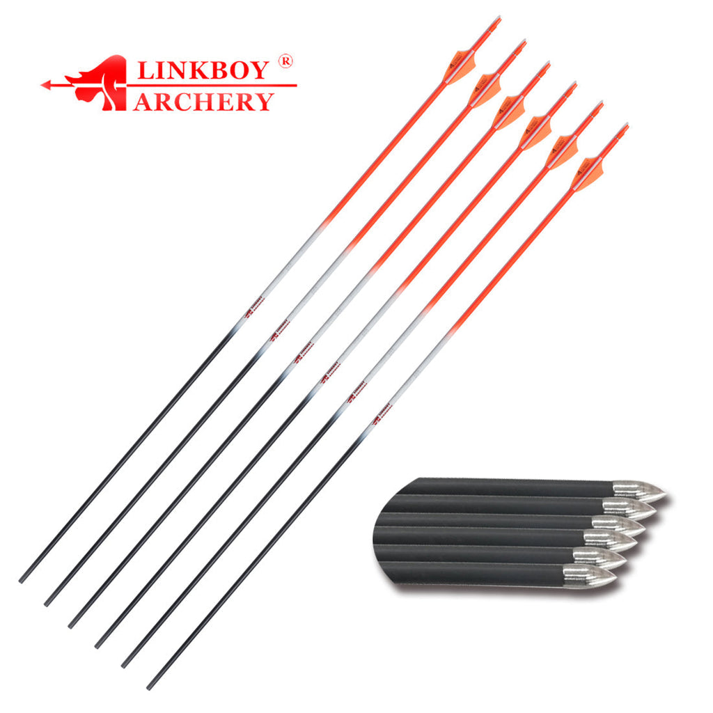 Pure Carbon Arrows ID4.2MM Spine700 800 900 1000 1.75inch Plastic Vanes Recurve Bow 6-Pack