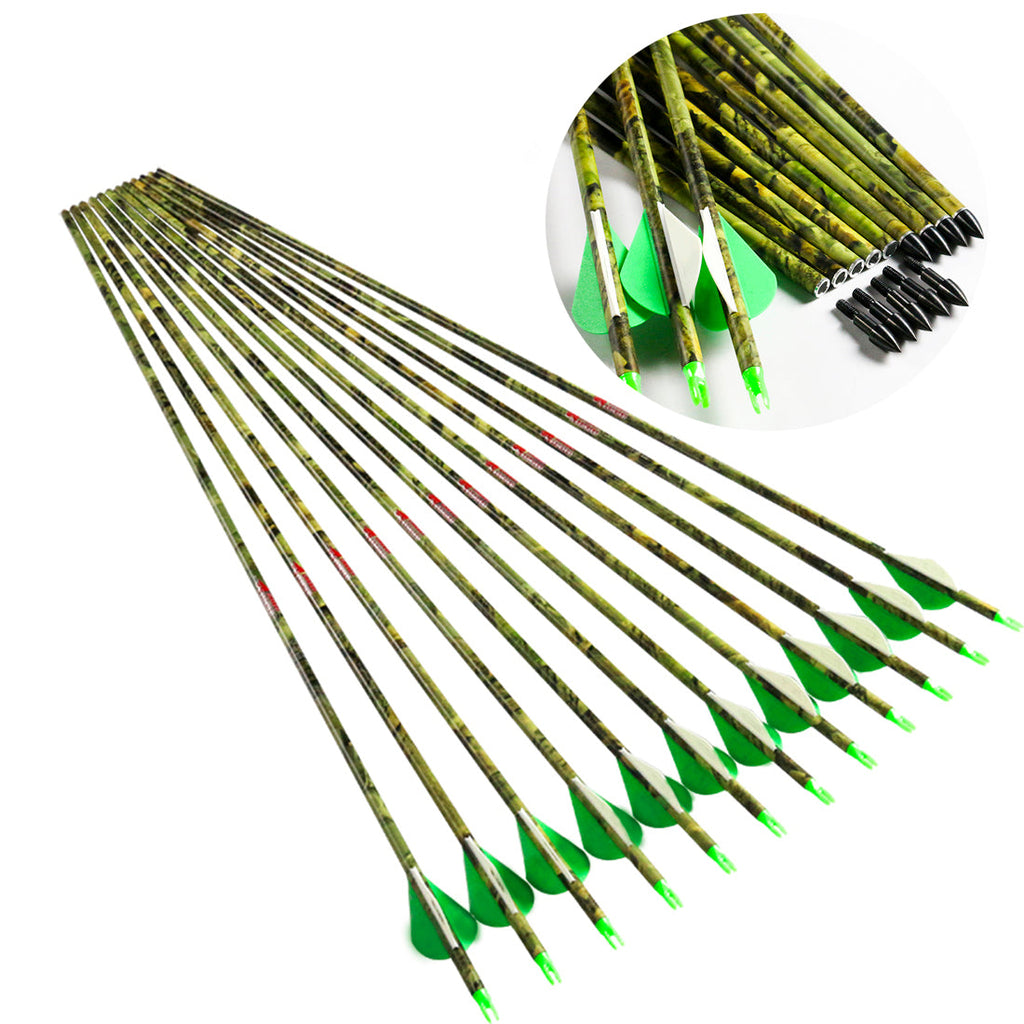 Green Camouflage Spine300-600 Carbon Arrow ID6.2mm Compound Traditional Bow