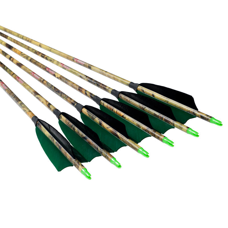 12-Pack Carbon Camo Green Arrow ID6.2mm Sp300-600 5inch Turkey Feather 75gr Tips Compound Traditional