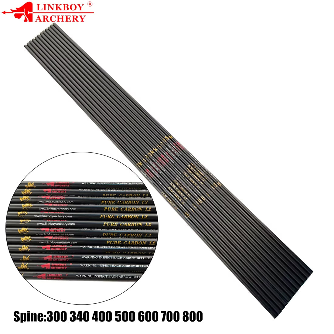 12-Pack Pure Carbon Arrows Shaft Spine200-1000 ID6.2mm 75gr 100gr Arrow Point Tips Compound Bow