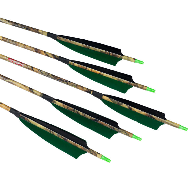 12-Pack Carbon Camo Green Arrow ID6.2mm Sp300-600 5inch Turkey Feather 75gr Tips Compound Traditional