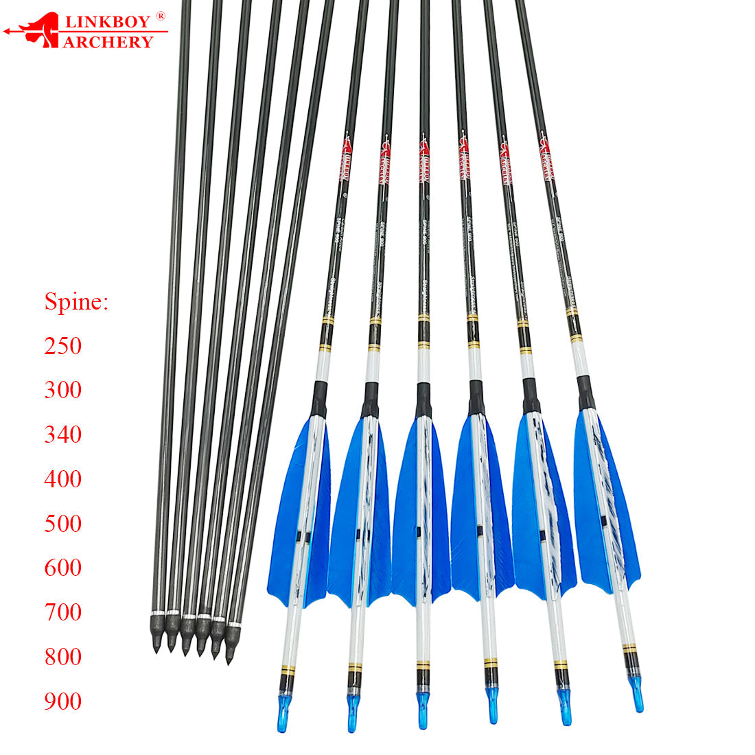 12-Pack Carbon Arrows ID6.2MM Spine 250-1000 4inch Turkey Feather 75gr Tips Compound Bow