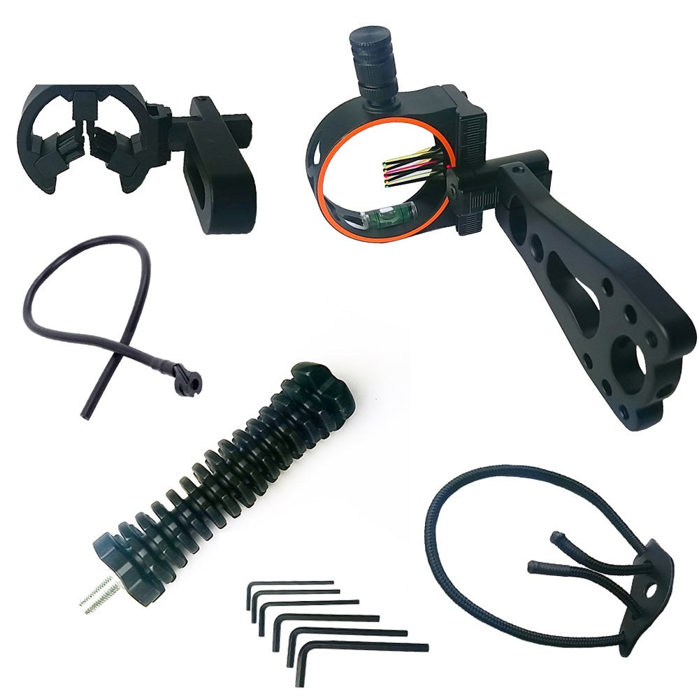 Bow sight, arrow rest and stabilizer kit