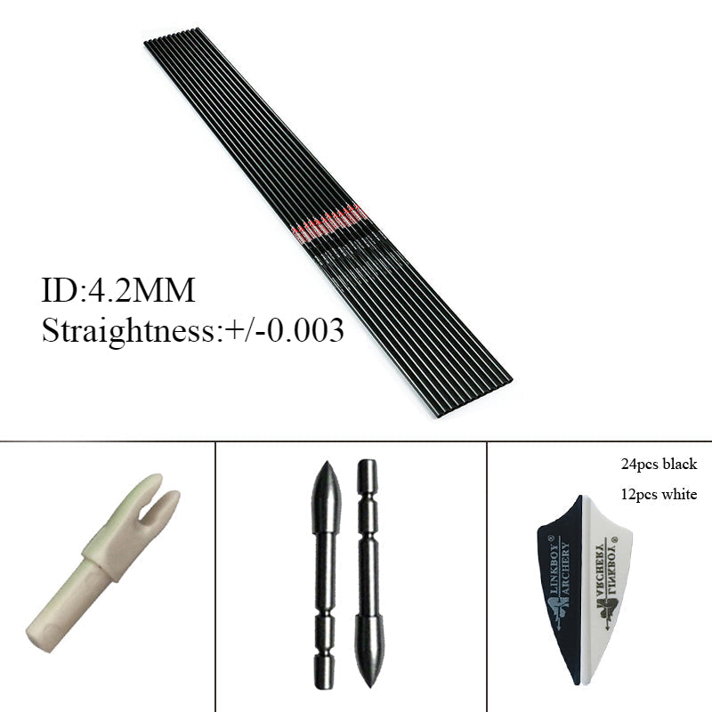 12-Pack Arrows Spine 340-1200 ID4.2mm Carbon Arrows Shaft Vanes 80gr Tips Recurve Bow Longbow