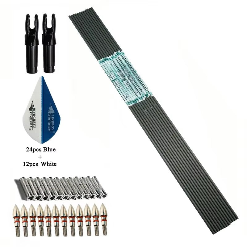 12-Pack Carbon Arrows Shaft Spine 300-800 2inch Plastic Vanes Recurve Bow Traditional Bow