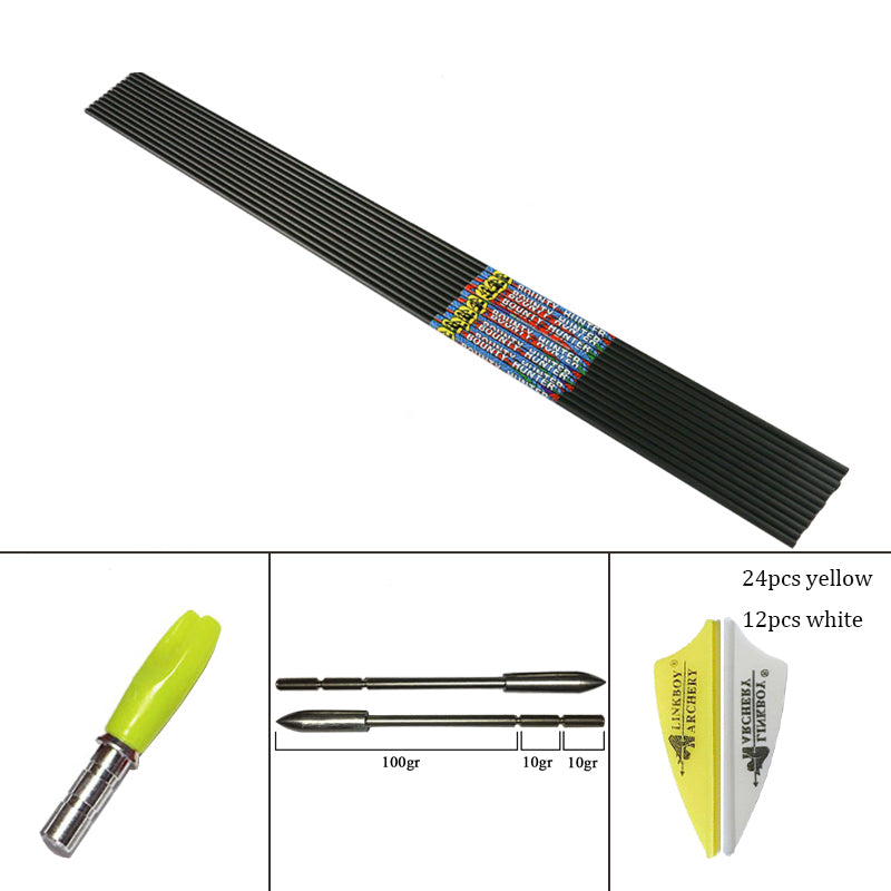 12-Pack Pure Carbon Arrow Shafts 32" ID3.2mm 120gr Points Pin Nock Vanes for Bow