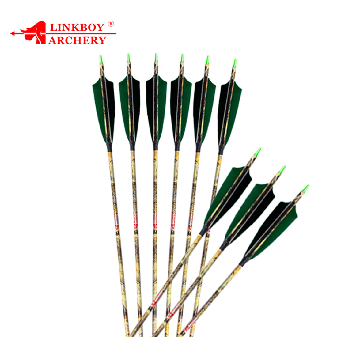 12-Pack Carbon Camo Green Arrow ID6.2mm Sp300-600 5inch Turkey Feather 75gr Tips Compound Traditional