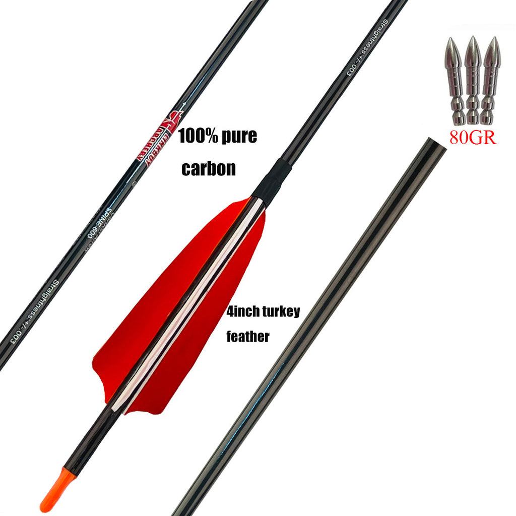 Bow Arrows Carbon Arrow Shaft ID5.2mm Feather Vanes for Compound Recurve Bow Arrows