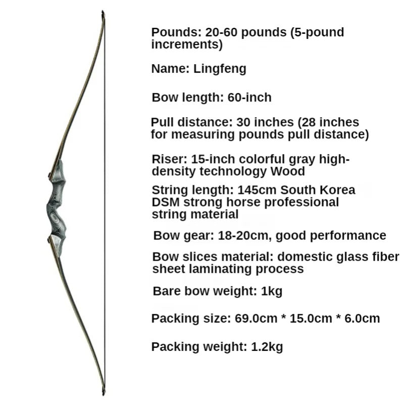 Recurve Bow 60inch 20-60lbs Bow Hunter Bow Lamination Bow Limbs Right /Left Hand