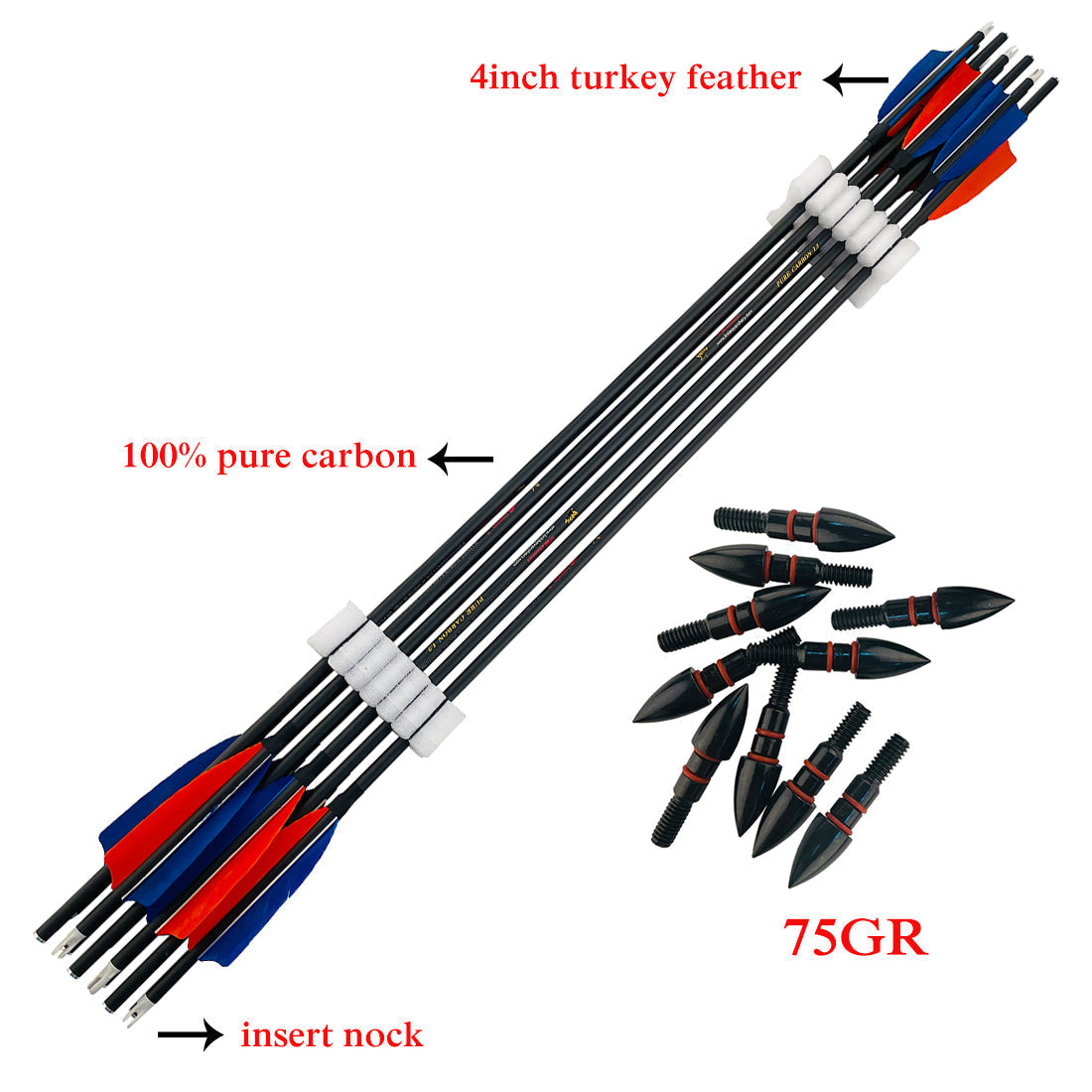 Pure Carbon Arrows 32" SP300-1000 Turkey Feather Compound Recurve Traditional Bow