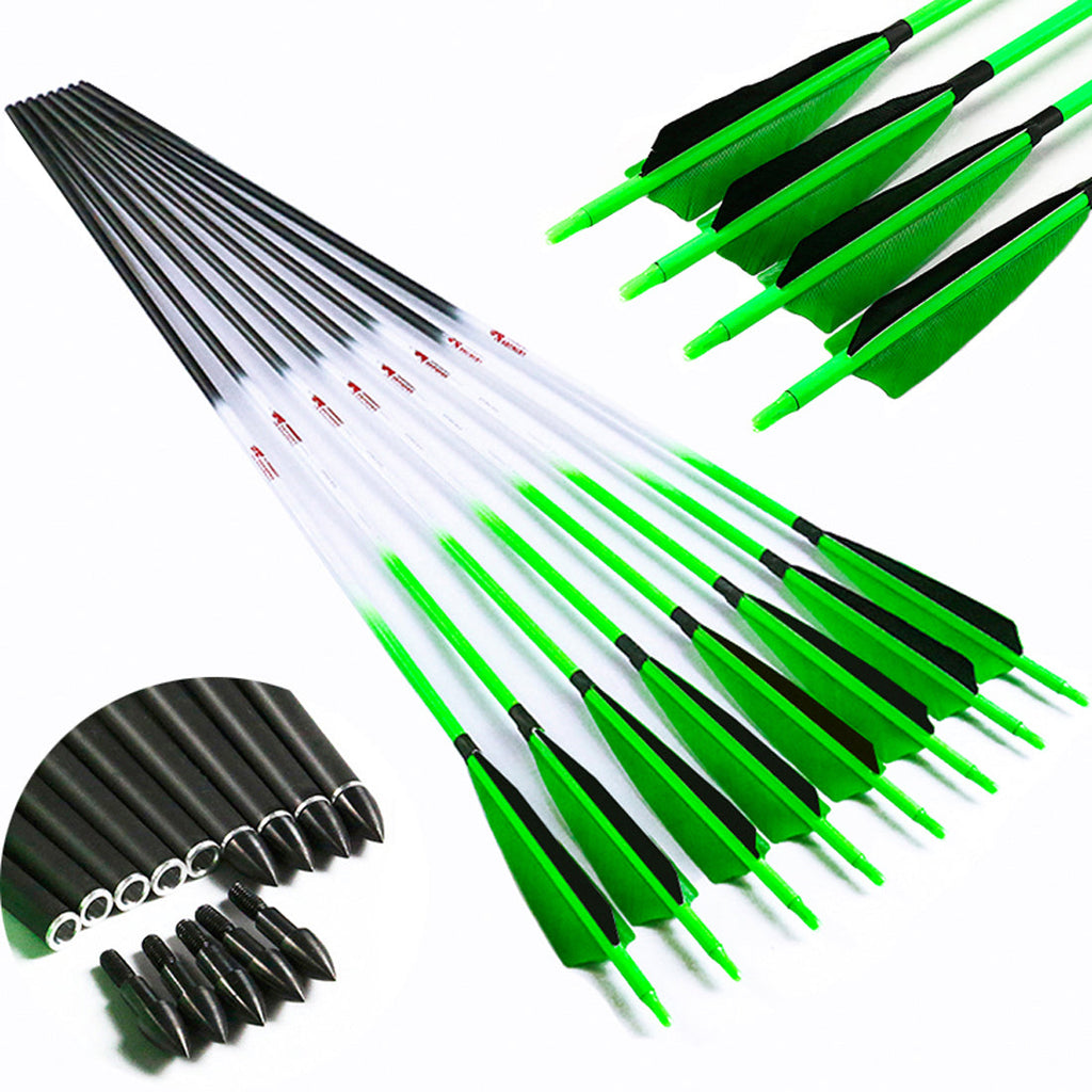 12-Pack Carbon Arrow ID6.2mm Spine300-1000 5inch Turkey Feather Nock Compound Recurve Bow Arrows