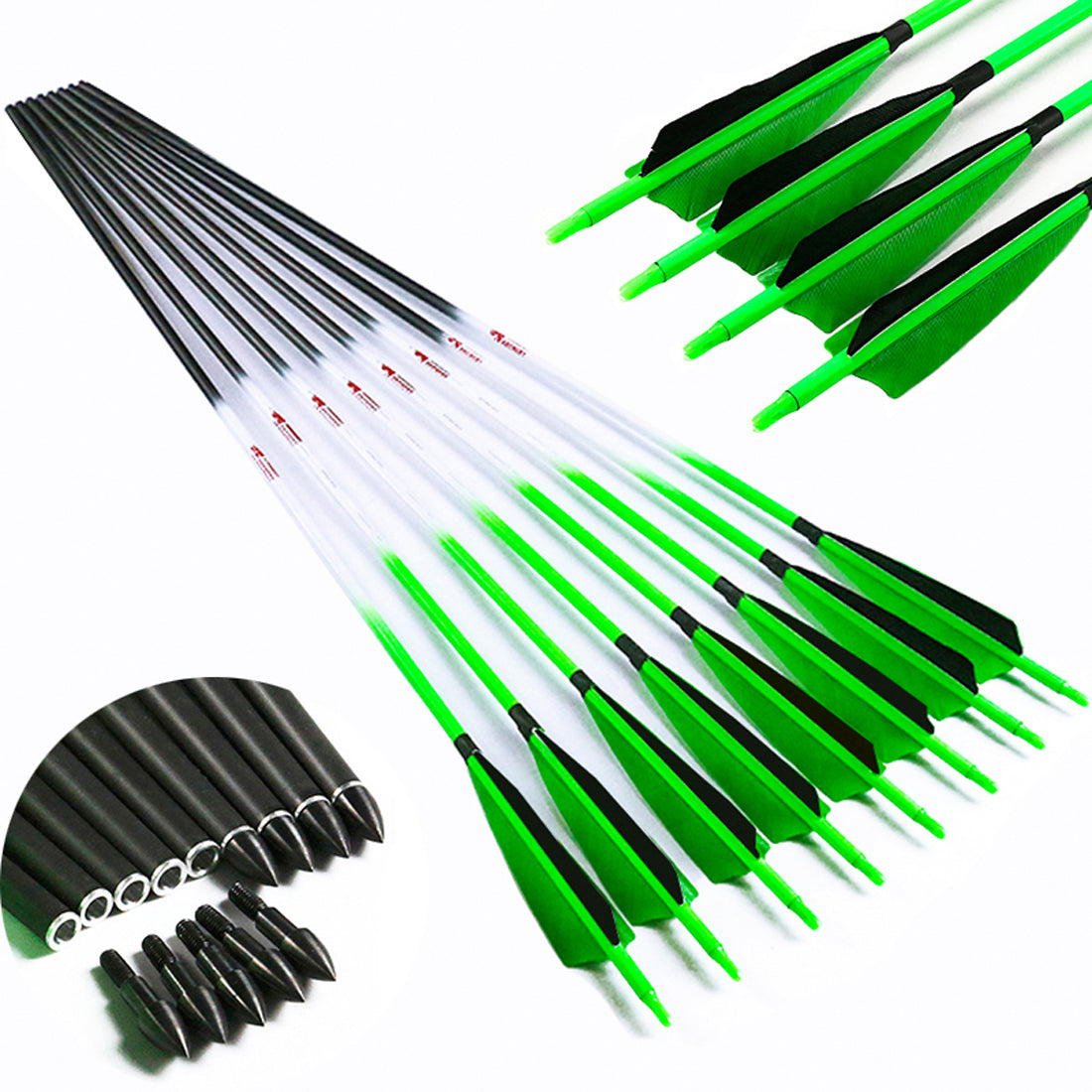 12-Pack Carbon Arrow ID6.2mm Spine300-1000 5inch Turkey Feather Nock Compound Recurve Bow Arrows